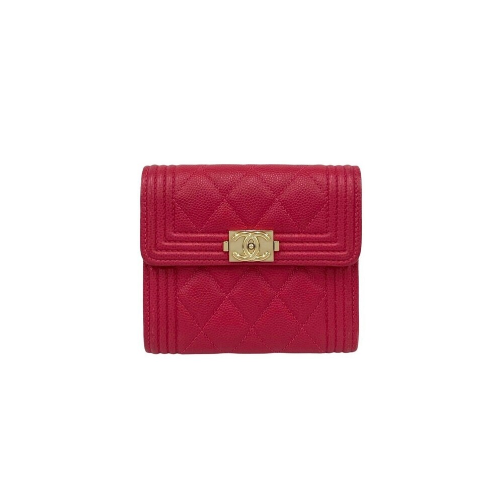 CHANEL Authentic Pink Caviar Leather Logo Wallet